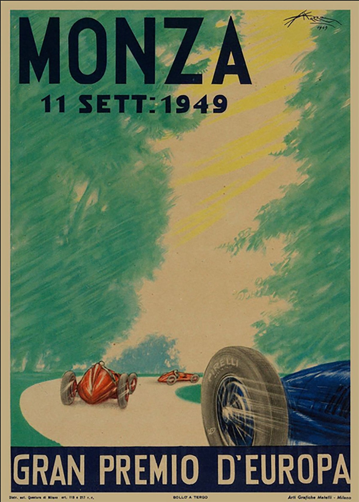 TPFLiving Poster Leinwand / Berühmte Rennen - Vintage - Großer Preis von Europa - Monza 11.09.1950 / Verschiedene Größen - OHNE Rahmen - Modell 9