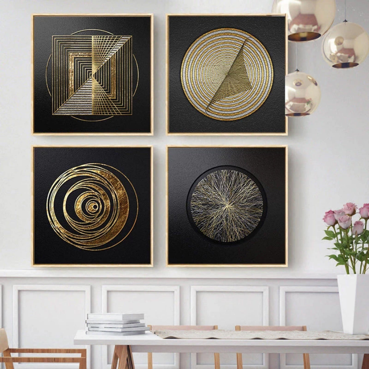 TPFLiving art print on canvas Traumpreisfabrik 6 in / gold black – si abstract 5 motifs 