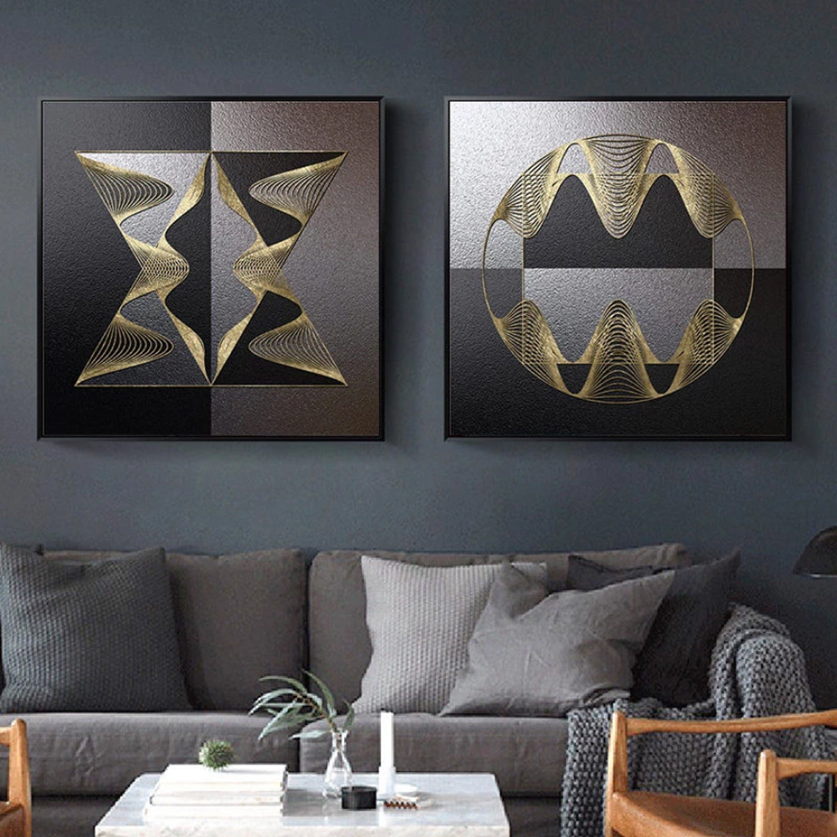 TPFLiving art print on canvas / abstract gold black / 6 motifs in 5 si –  Traumpreisfabrik