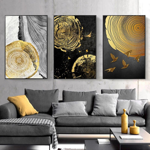 TPFLiving Leinwandbild Kunstdruck - Abstrakt Motive in Gold Gelb Braun Grau - OHNE Rahmen - Bilder Wohnzimmer - Modell TPFL-LW-25-MM