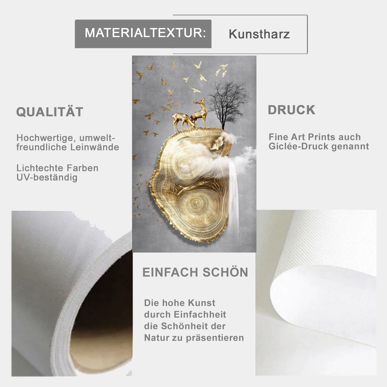 TPFLiving Leinwandbild Kunstdruck - Abstrakt Motive in Gold Gelb Braun –  Traumpreisfabrik