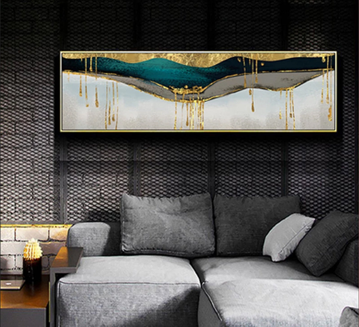 TPFLiving XXL Riesen Luxus Poster Leinwand Breitbildformat / Abstrakte Strukturen in Weis, Blau, Grau, Gold / 6 Motive in 6 verschiedenen Größen - OHNE Rahmen - Modell TPFL-LW-304-MB