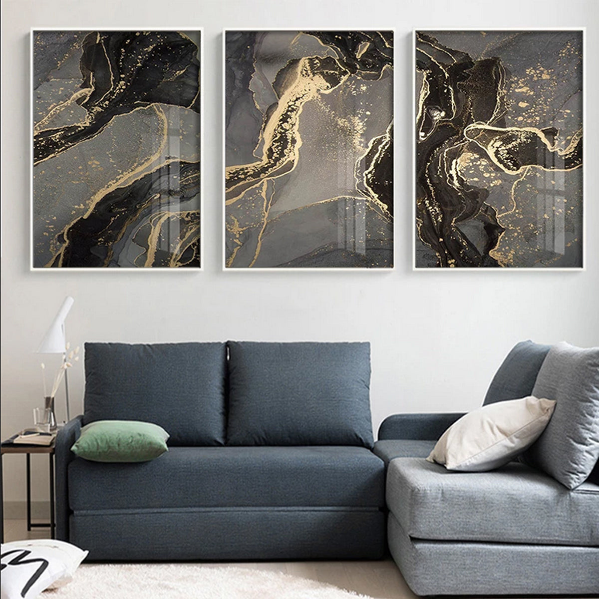 TPFLiving Luxus Poster Leinwand - Abstrakte Strukturen in Gold, Schwarz und Grau - 14 verschiedene Größen - OHNE Rahmen - Modell B