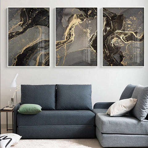 TPFLiving Luxus Poster Leinwand - Abstrakte Strukturen in Gold, Schwarz und Grau - 14 verschiedene Größen - OHNE Rahmen - Modell B