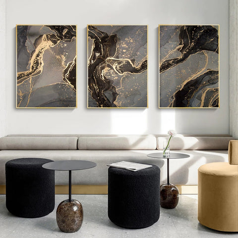 TPFLiving Luxus Poster Leinwand - Abstrakte Strukturen in Gold, Schwarz und Grau - 14 verschiedene Größen - OHNE Rahmen - Modell B