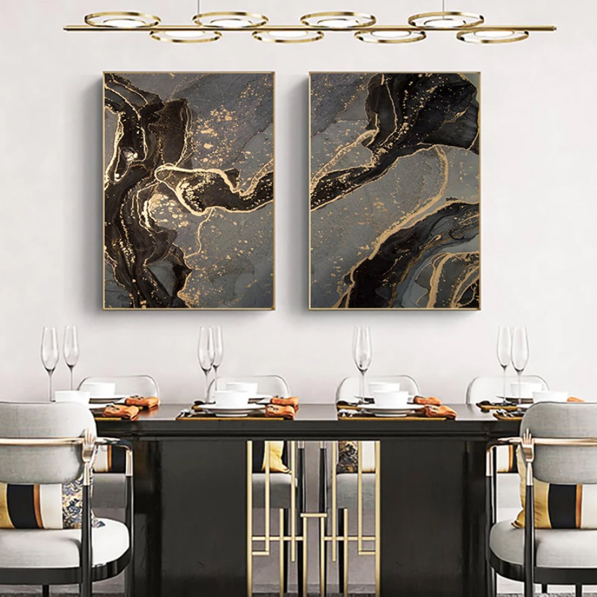 TPFLiving Luxus Poster Leinwand - Abstrakte Strukturen in Gold, Schwarz und Grau - 14 verschiedene Größen - OHNE Rahmen - Modell B