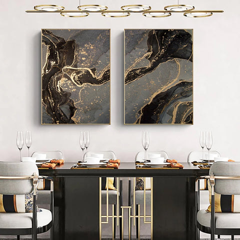 TPFLiving Luxus Poster Leinwand - Abstrakte Strukturen in Gold, Schwarz und Grau - 14 verschiedene Größen - OHNE Rahmen - Modell B
