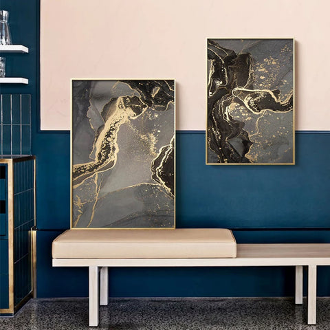 TPFLiving Luxus Poster Leinwand - Abstrakte Strukturen in Gold, Schwarz und Grau - 14 verschiedene Größen - OHNE Rahmen - Modell B