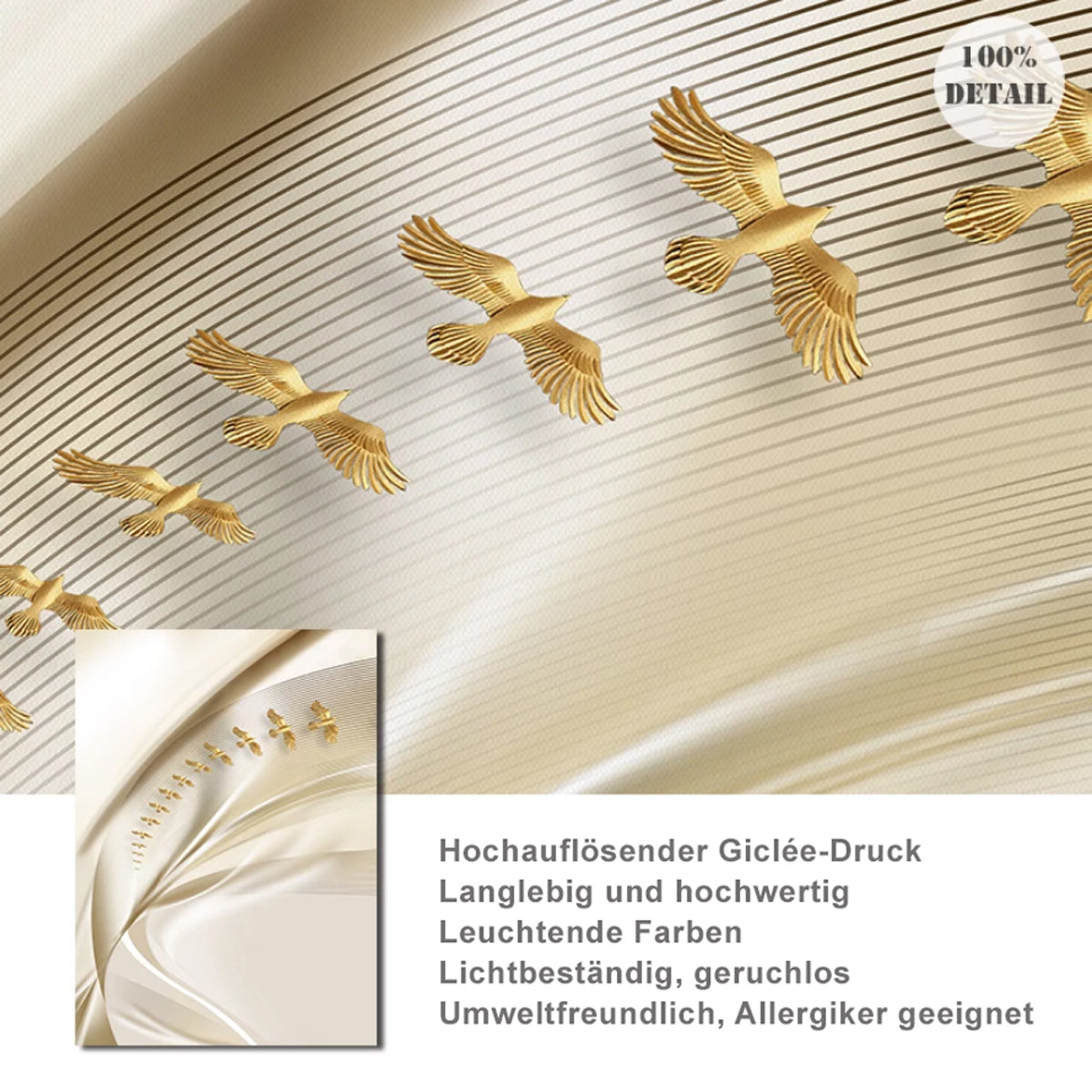 TPFLiving Luxus Poster Leinwand -Abstrakte Strukturen - Beige, Weiß, Gold - 13 verschiedene Größen - Günstiges 3-er Set OHNE Rahmen - SET