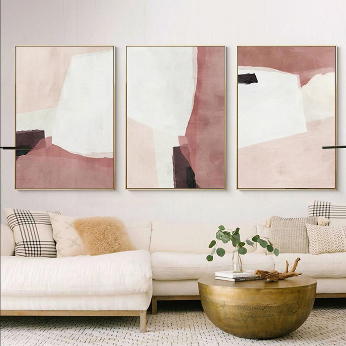 TPFLiving Luxus Poster Leinwand - Abstrakte Motive - Braun, Beige, Weiß - 13 verschiedene Größen - Günstiges 3-er Set OHNE Rahmen - SET