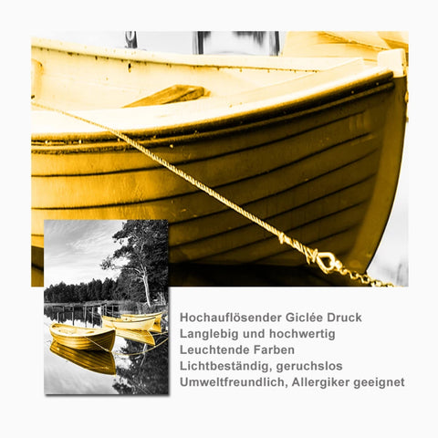 TPFLiving Luxus Poster Leinwand - Gelbe Boote auf grauem Hintergrund - 7 verschiedene Größen - Günstiges 3-er Set OHNE Rahmen - SET