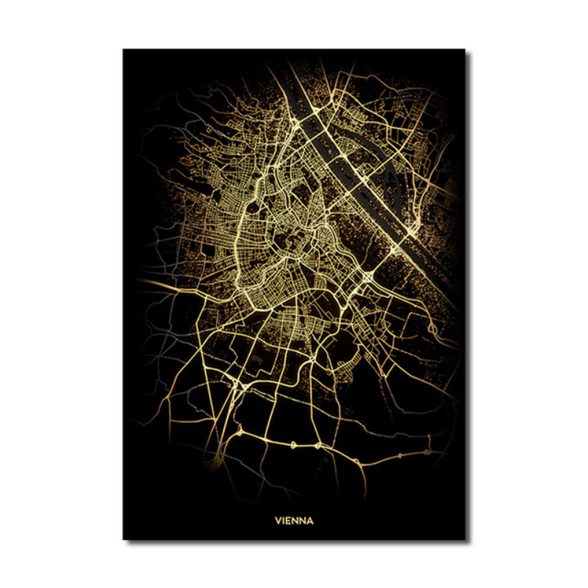 TPFLiving Luxus Poster Leinwand - Die Welt bei Nacht - Beleuchtete Stadtpläne berühmter Metropolen - 14 verschiedene Größen - OHNE Rahmen - Modell L: Wien