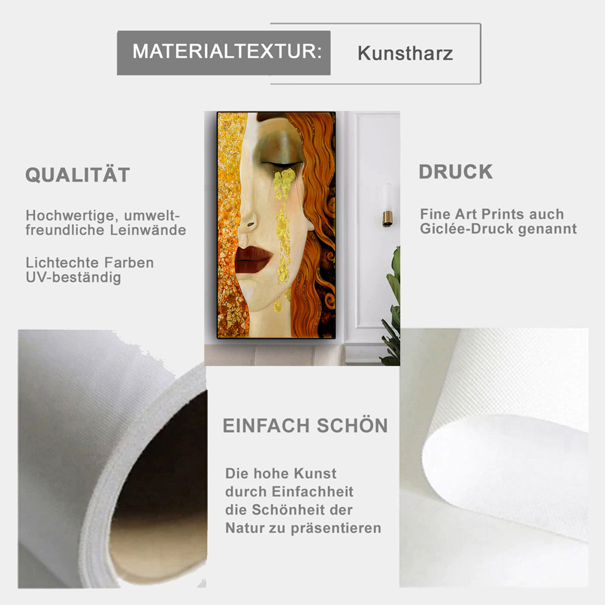 TPFLiving Poster Leinwand / Gustav Klimt - Goldene Tränen - / Motiv in verschiedenen Größen - OHNE Rahmen - Modell DJ017