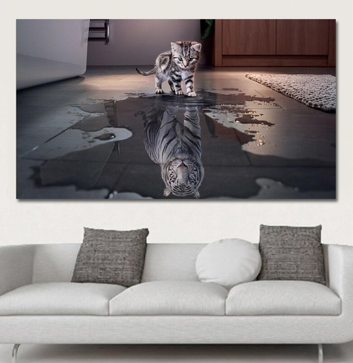 TPFLiving Poster Leinwand / Süße Katze - Tiger Reflexion im Wasser