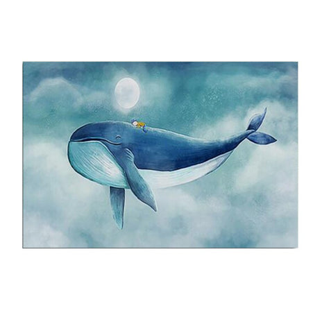 TPFLiving Poster Leinwand / Blauer Wal mit schlafendem Kind / Motiv in verschiedenen Größen - OHNE Rahmen - Modell FB372