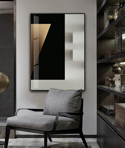 TPFLiving Leinwandbild Kunstdruck - Nordic Art Abstrakte Formen - Schwarz, Weiß, Grau, Gold - OHNE Rahmen - Bilder Wohnzimmer - Modell TPFL-LW-73-MD