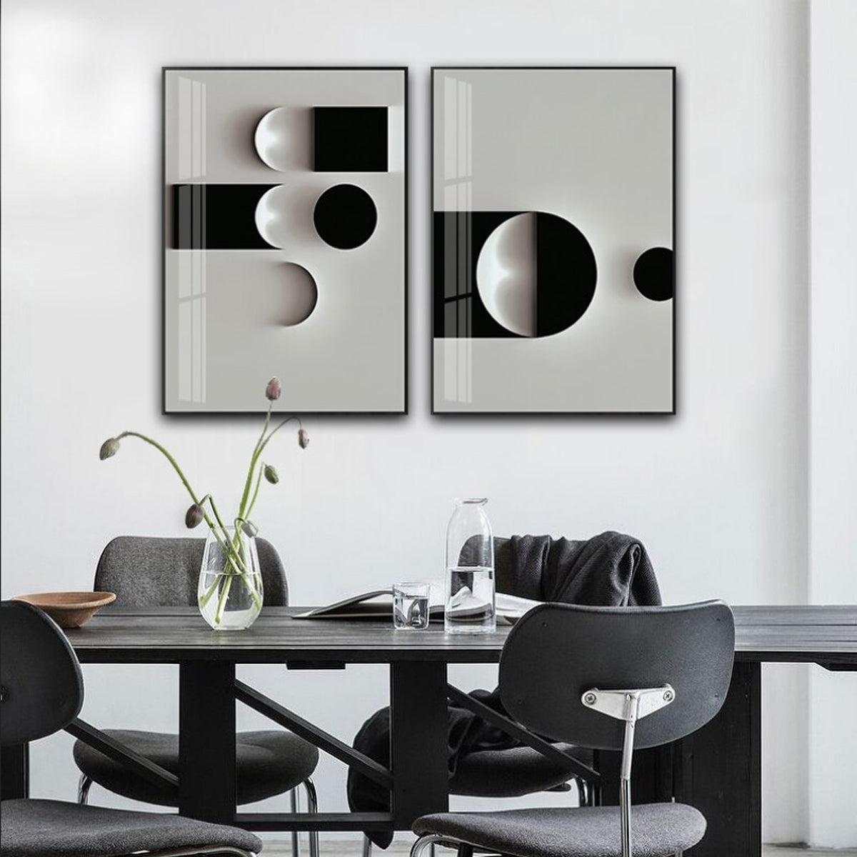TPFLiving Leinwandbild Kunstdruck - Nordic Art Abstrakte Formen - Schwarz, Weiß, Grau, Gold - OHNE Rahmen - Bilder Wohnzimmer - Modell TPFL-LW-73-MD