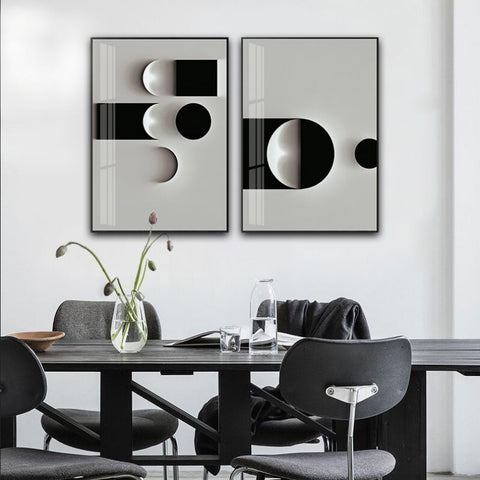TPFLiving Leinwandbild Kunstdruck - Nordic Art Abstrakte Formen - Schwarz, Weiß, Grau, Gold - OHNE Rahmen - Bilder Wohnzimmer - Modell TPFL-LW-73-MD