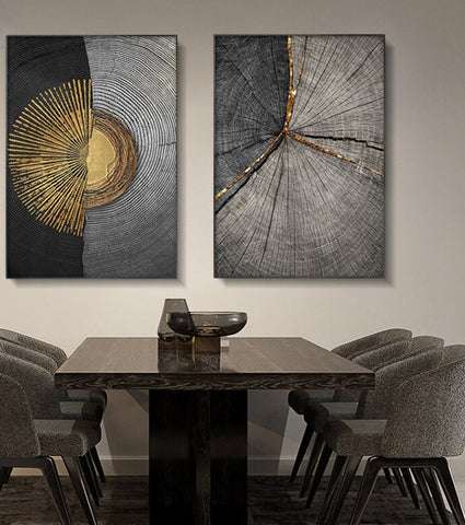 TPFLiving Leinwandbild Kunstdruck - Nordic Art Abstrakte Formen - Schwarz, Grau, Gold - OHNE Rahmen - Bilder Wohnzimmer - Modell TPFL-LW-74-ME