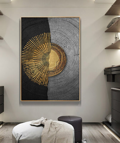 TPFLiving Leinwandbild Kunstdruck - Nordic Art Abstrakte Formen - Schwarz, Grau, Gold - OHNE Rahmen - Bilder Wohnzimmer - Modell TPFL-LW-74-ME