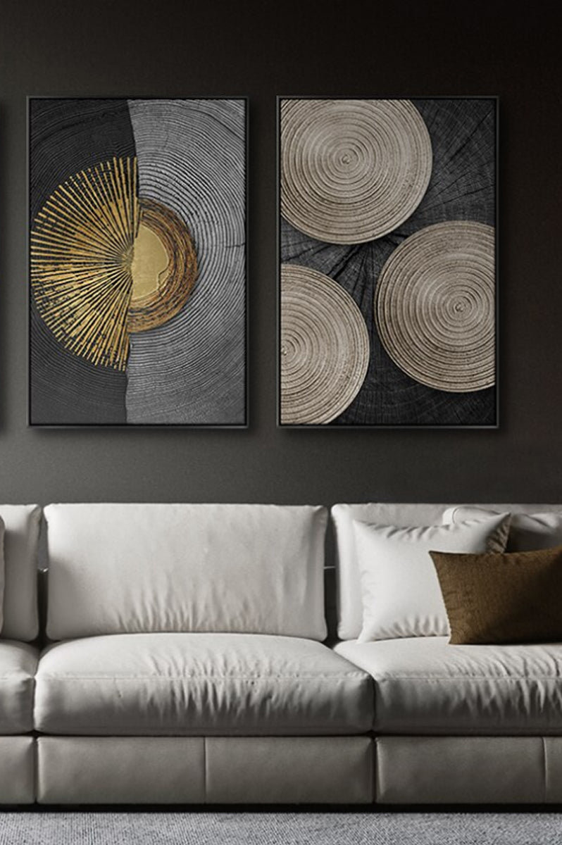 TPFLiving Leinwandbild Kunstdruck - Nordic Art Abstrakte Formen - Schwarz, Grau, Gold - OHNE Rahmen - Bilder Wohnzimmer - Modell TPFL-LW-74-ME