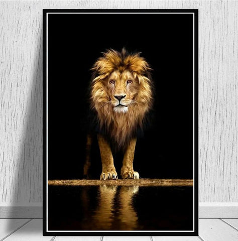 TPFLiving Poster Leinwand / Majestätischer Löwe - Löwenfamilie mit schwarzem und grauem Hintergrund / Verschiedene Größen - OHNE Rahmen - Modell JB1215-A