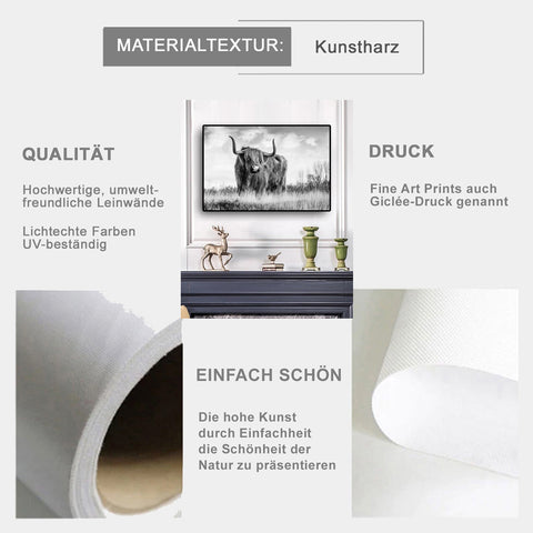 TPFLiving Poster Leinwand / Skandinawischer Büffel in schwarz und weiß / Verschiedene Größen - OHNE Rahmen - Modell JB1177