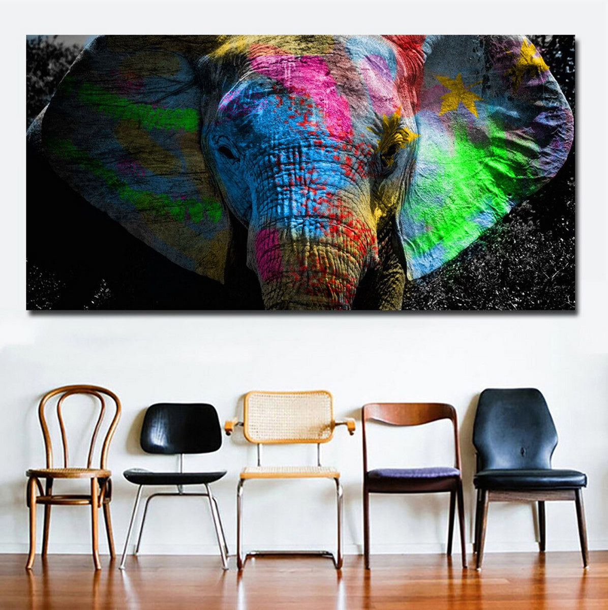 TPFLiving Poster Leinwand / Grafitti Art - Bunter Elefant / Verschiedene Größen - OHNE Rahmen - Modell FB022