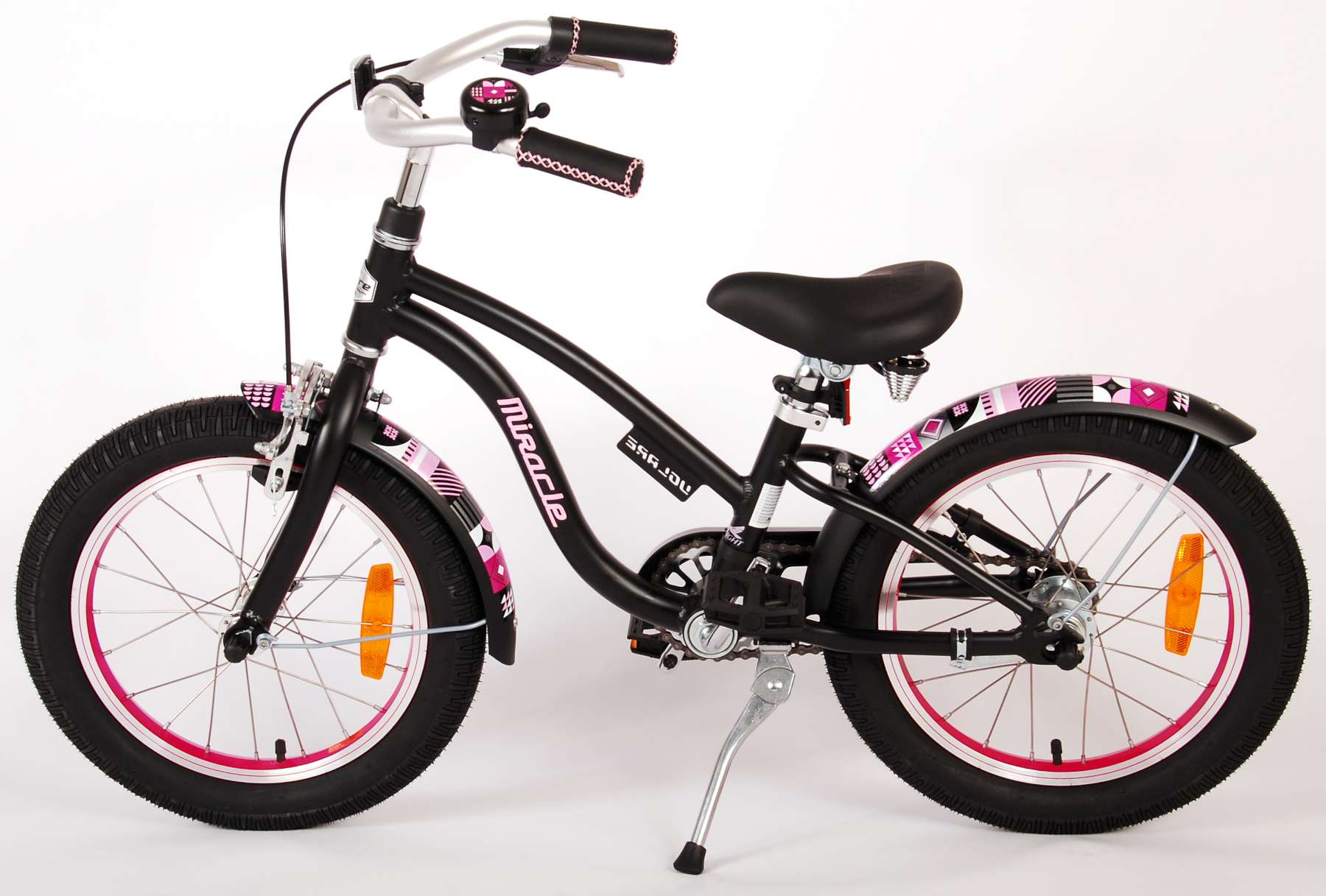 TPFSports Miracle Cruiser Kinderfahrrad - Mädchen - 16 Zoll - Rücktritt + Handbremse - Mattschwarz