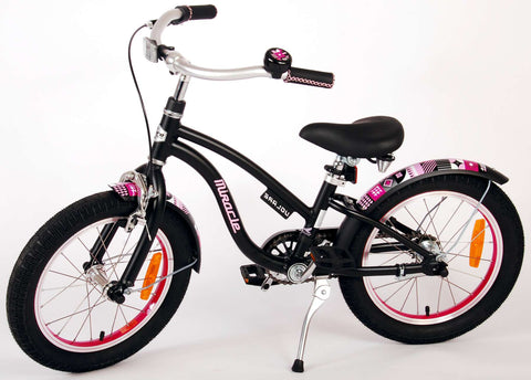 TPFSports Miracle Cruiser Kinderfahrrad - Mädchen - 16 Zoll - Rücktritt + Handbremse - Mattschwarz