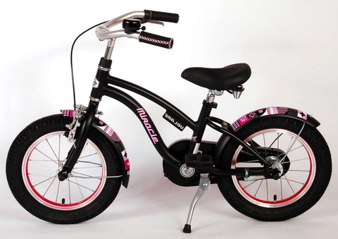TPFSports Miracle Cruiser Kinderfahrrad - Mädchen - 14 Zoll - Rücktritt + Handbremse - Mattschwarz