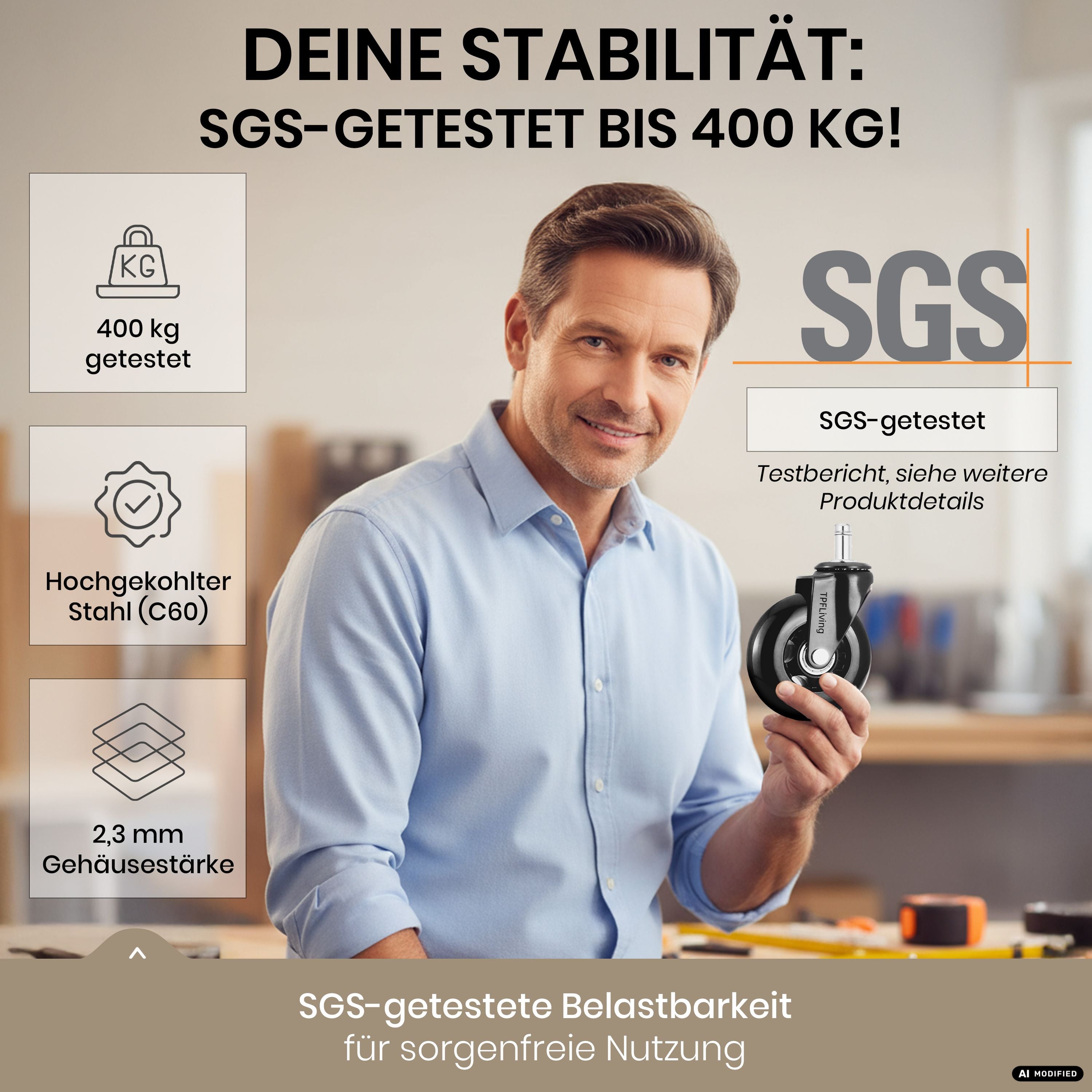 TPFLiving Premium Bürostuhlrollen INVICTUS PROGLIDE – Ersatzrollen für Bürostuhl (5er Set)
