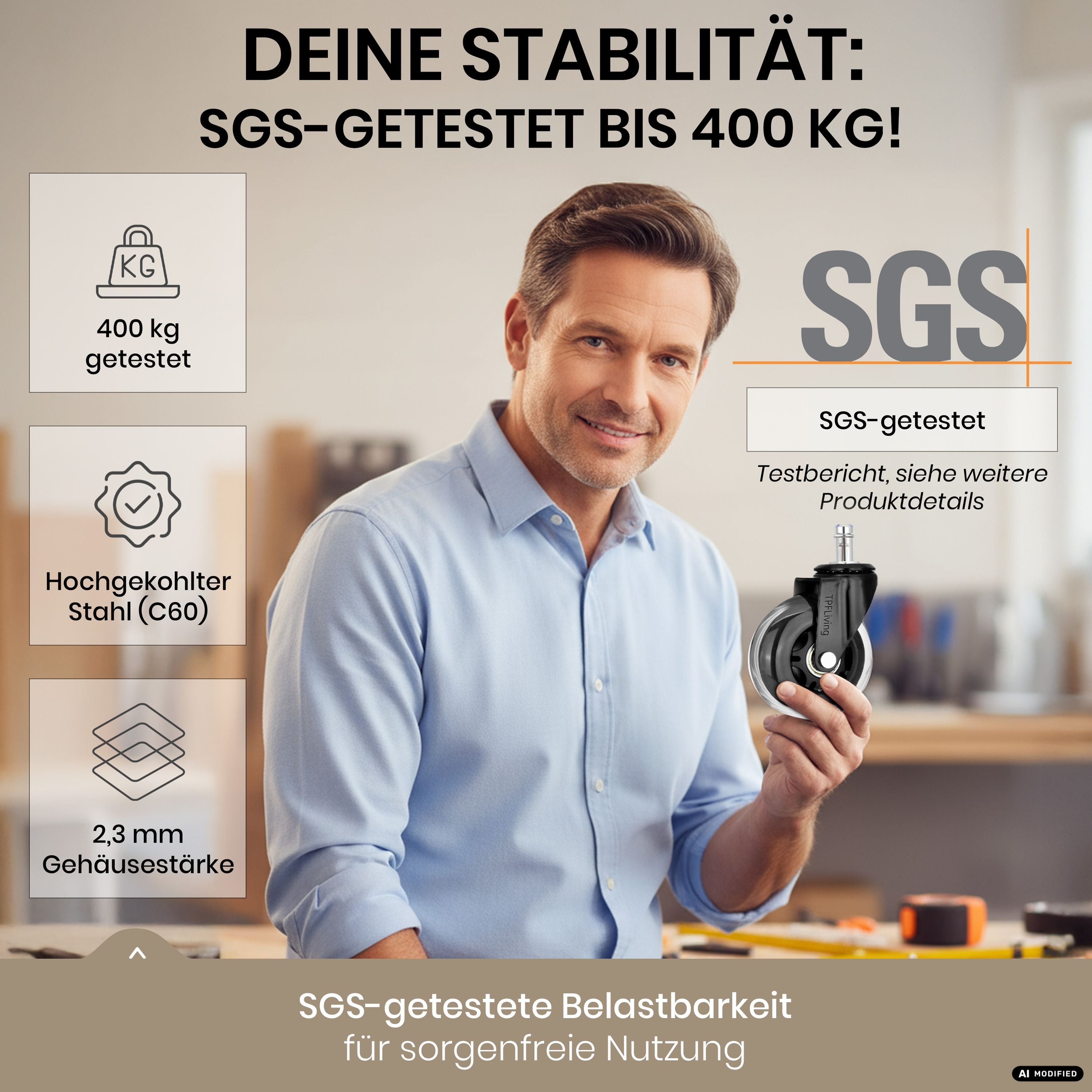 TPFLiving Premium Bürostuhlrollen INVICTUS PROGLIDE – Ersatzrollen für Bürostuhl (5er Set)