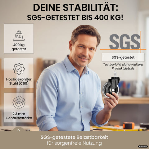 TPFLiving Premium Bürostuhlrollen INVICTUS PROGLIDE – Ersatzrollen für Bürostuhl (5er Set)