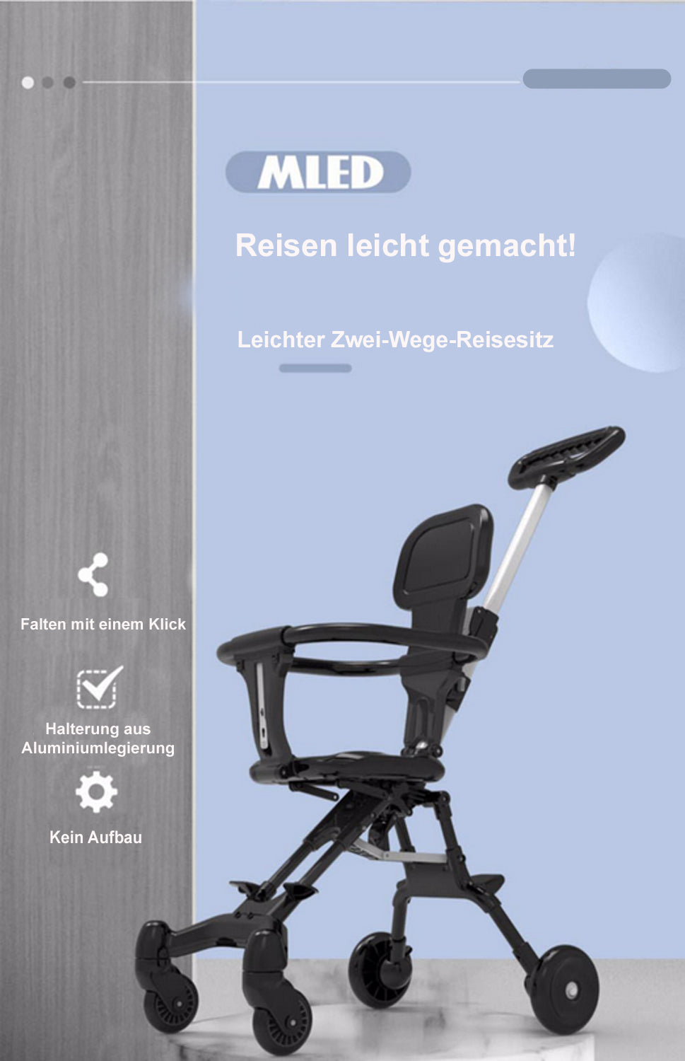 TPFLiving Klappkinderwagen aus Aluminium mit Sitzpolster