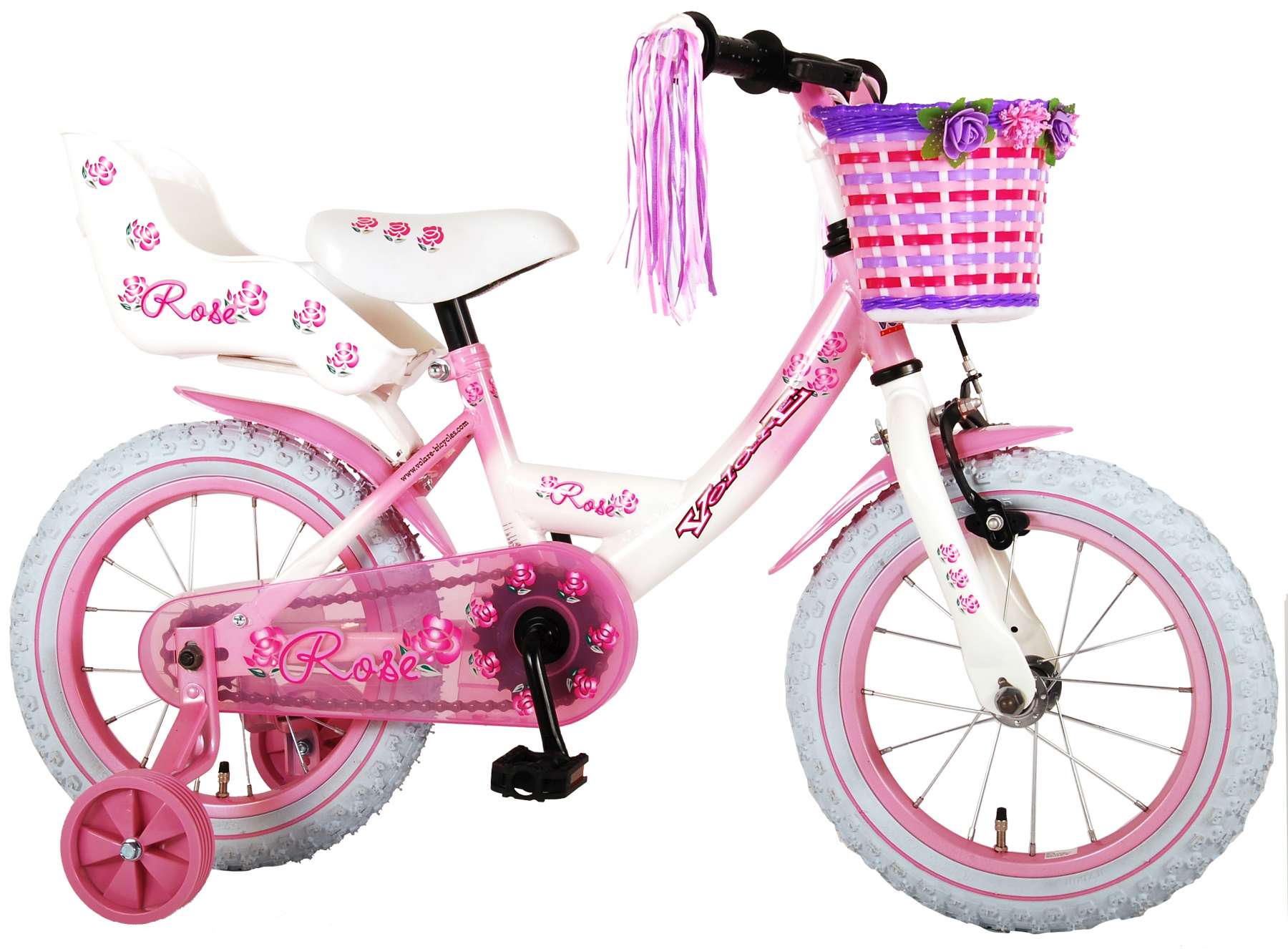 TPFSports Rose Kinderfahrrad - Mädchen - 14 Zoll - Rücktritt + Handbremse - Pink Weiß