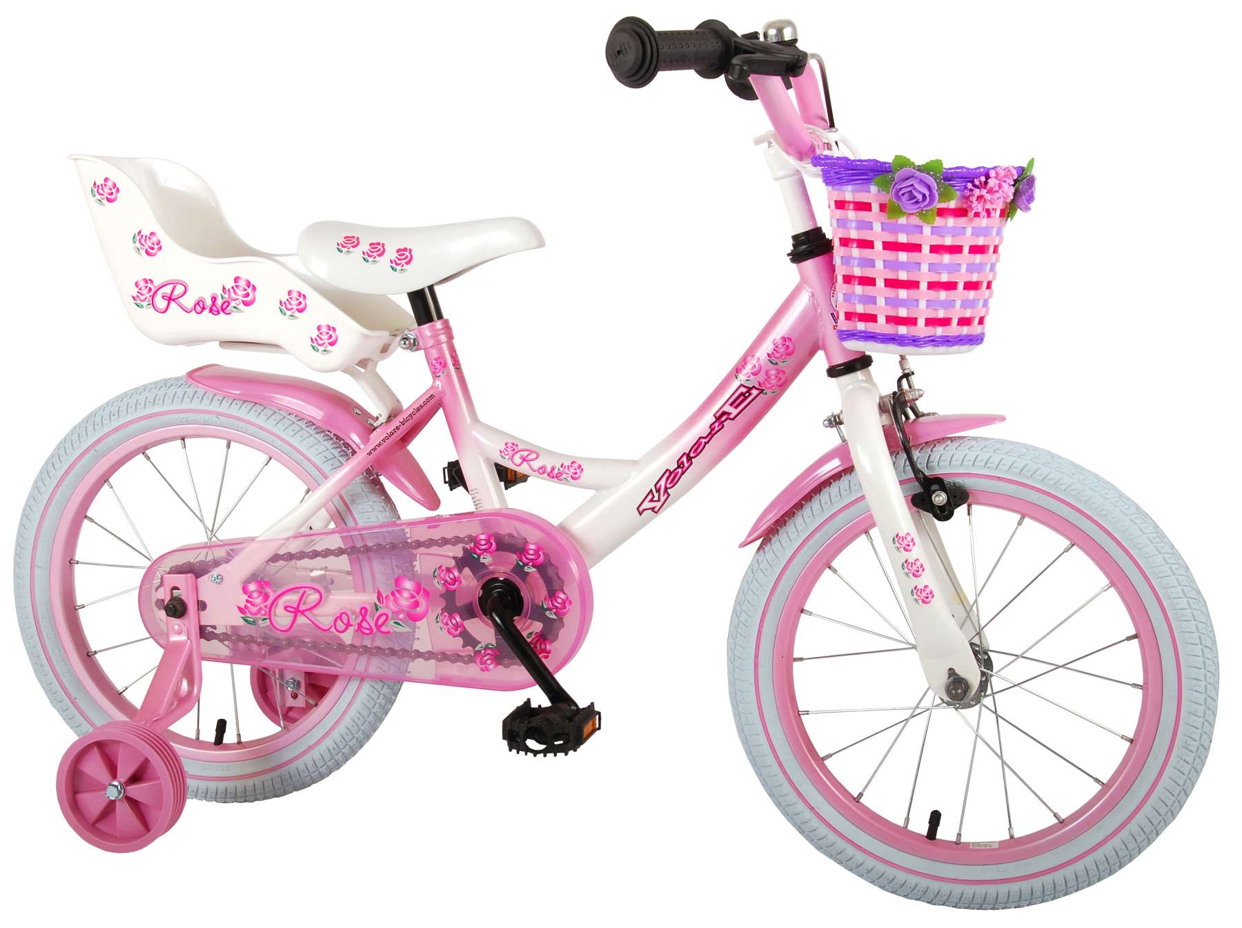 TPFSports Rose Kinderfahrrad - Mädchen - 16 Zoll - Rücktritt + Handbremse - Pink/Weiß