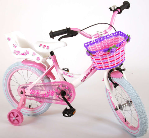 TPFSports Rose Kinderfahrrad - Mädchen - 16 Zoll - Rücktritt + Handbremse - Pink/Weiß