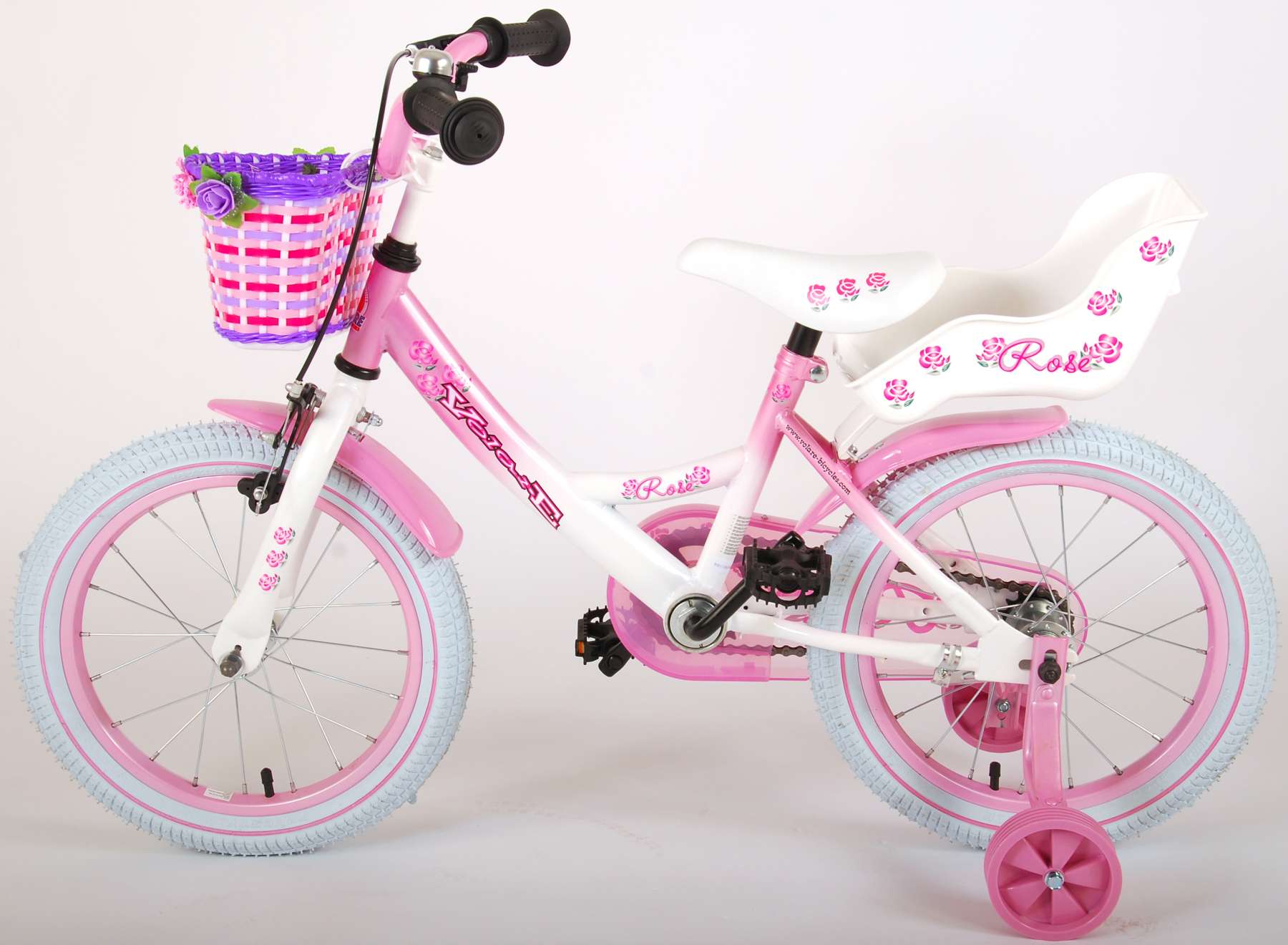 TPFSports Rose Kinderfahrrad - Mädchen - 16 Zoll - Rücktritt + Handbremse - Pink/Weiß