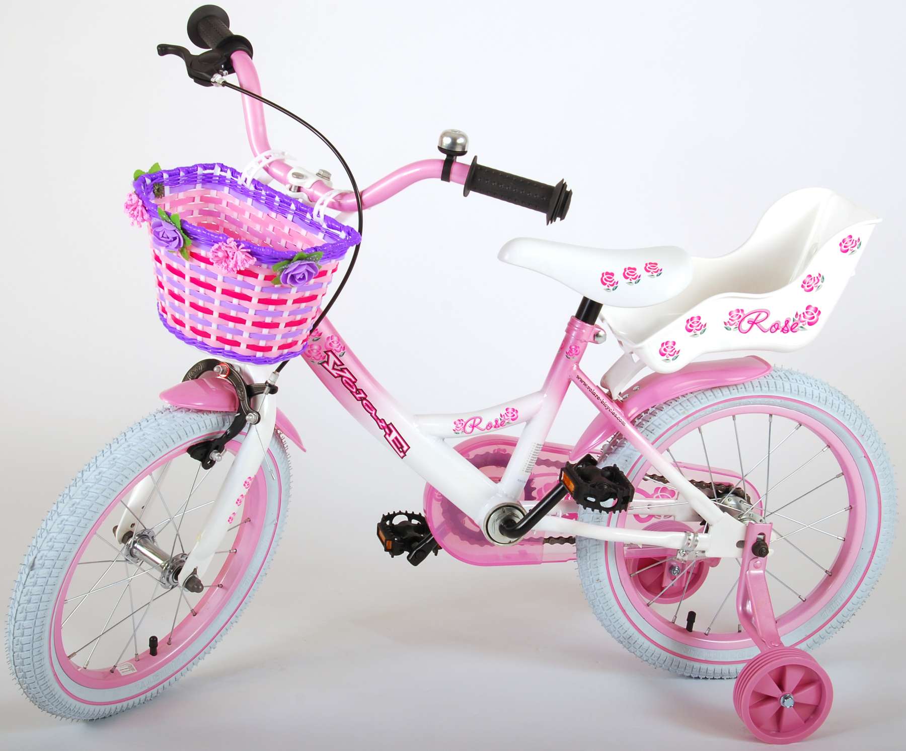 TPFSports Rose Kinderfahrrad - Mädchen - 16 Zoll - Rücktritt + Handbremse - Pink/Weiß