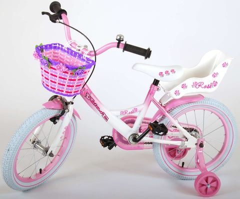 TPFSports Rose Kinderfahrrad - Mädchen - 16 Zoll - Rücktritt + Handbremse - Pink/Weiß