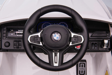 TPFLiving Elektro-Kinderauto BMW M5 weiss - Kinderauto - Elektroauto - Ledersitz und Sicherheitsgurt