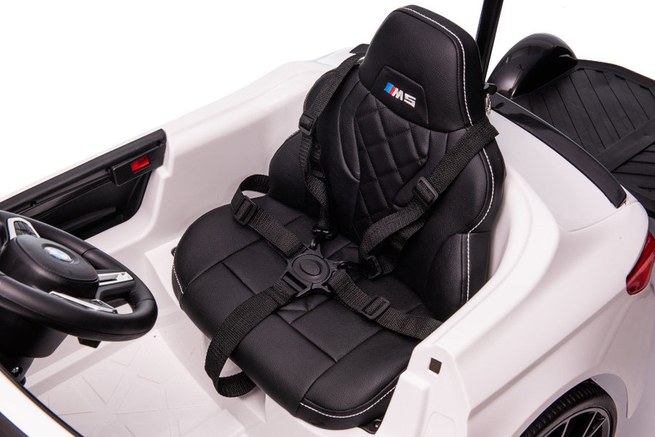 TPFLiving Elektro-Kinderauto BMW M5 weiss - Kinderauto - Elektroauto - Ledersitz und Sicherheitsgurt