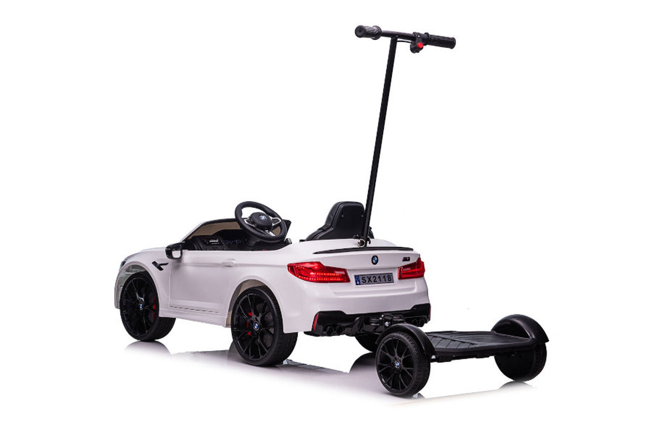 TPFLiving Elektro-Kinderauto BMW M5 weiss - Kinderauto - Elektroauto - Ledersitz und Sicherheitsgurt