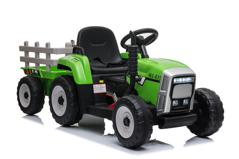 TPFLiving Elektro-Kinderauto Traktor mit Anhänger grün - Kinderauto - Elektroauto - Sicherheitsgurt