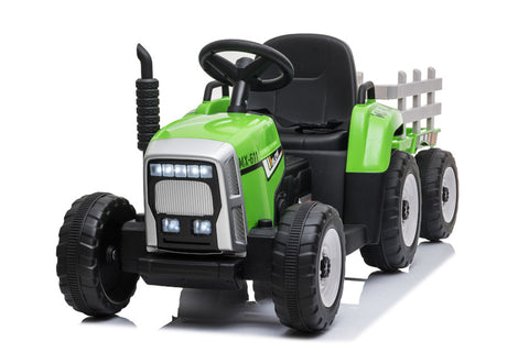TPFLiving Elektro-Kinderauto Traktor mit Anhänger grün - Kinderauto - Elektroauto - Sicherheitsgurt