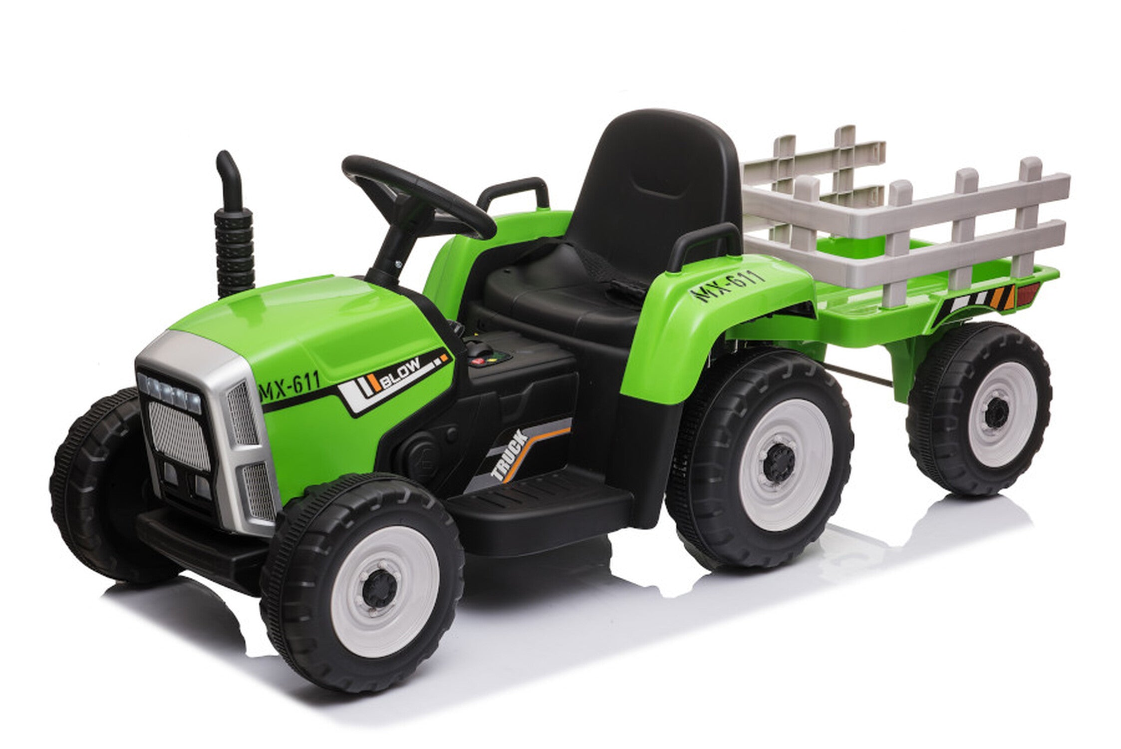 TPFLiving Elektro-Kinderauto Traktor mit Anhänger grün - Kinderauto - Elektroauto - Sicherheitsgurt