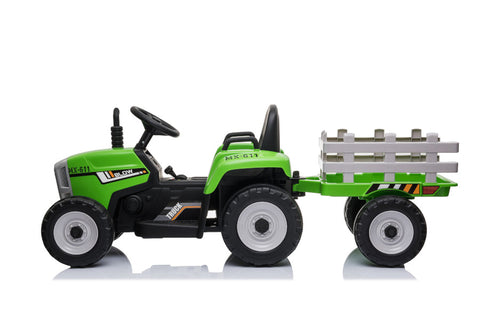 TPFLiving Elektro-Kinderauto Traktor mit Anhänger grün - Kinderauto - Elektroauto - Sicherheitsgurt