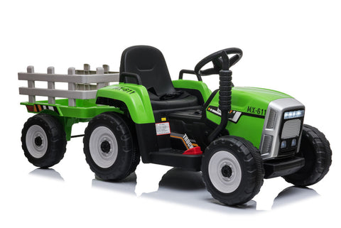 TPFLiving Elektro-Kinderauto Traktor mit Anhänger grün - Kinderauto - Elektroauto - Sicherheitsgurt